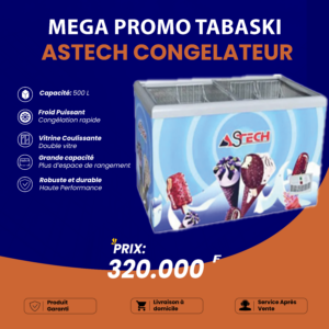 Congelateur Astech Horizontal Vitrine 500 Litres - Arame Business Trading